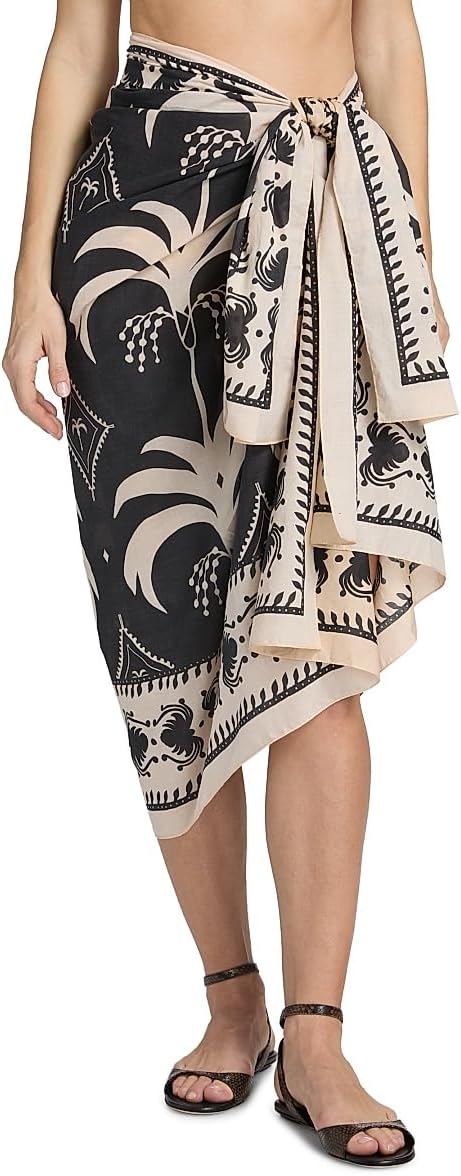 Johanna Ortiz, Whale Tail Dance Of Side-Tie Pareo Skirt, Ecru Black