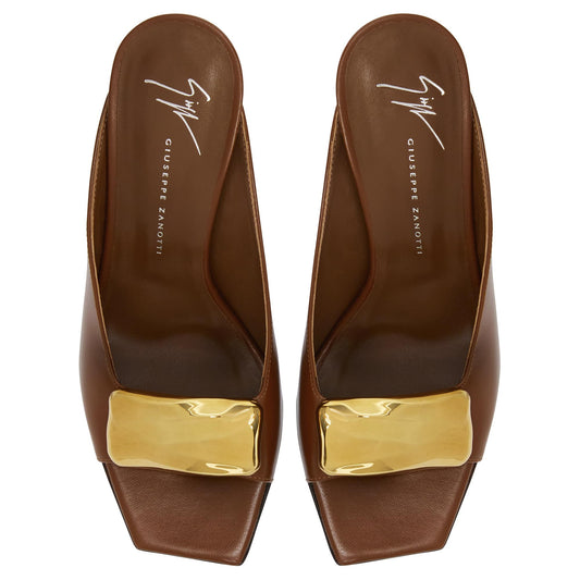 Giuseppe Zanotti, Gz Mya Stone 90, Clean-cut, Open-toe Mule Sandal with Geometric Metal Brooch