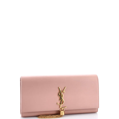 Saint Laurent, Pre-Loved Classic Monogram Tassel Clutch Leather Long, Neutral