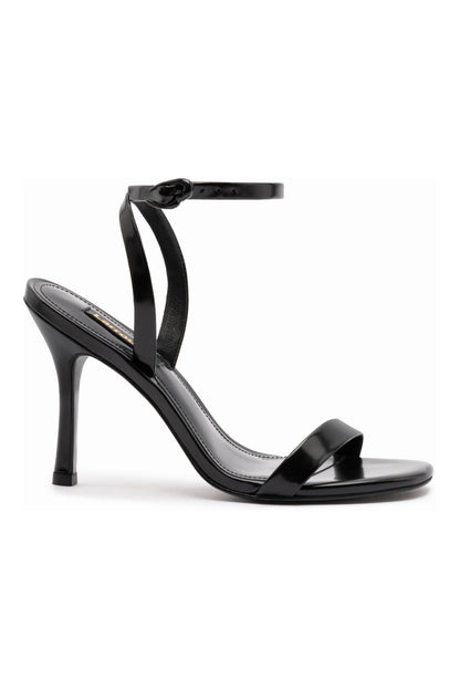 Larroudé, Veronina Sandal In Black Box Leather, Open Round Toe