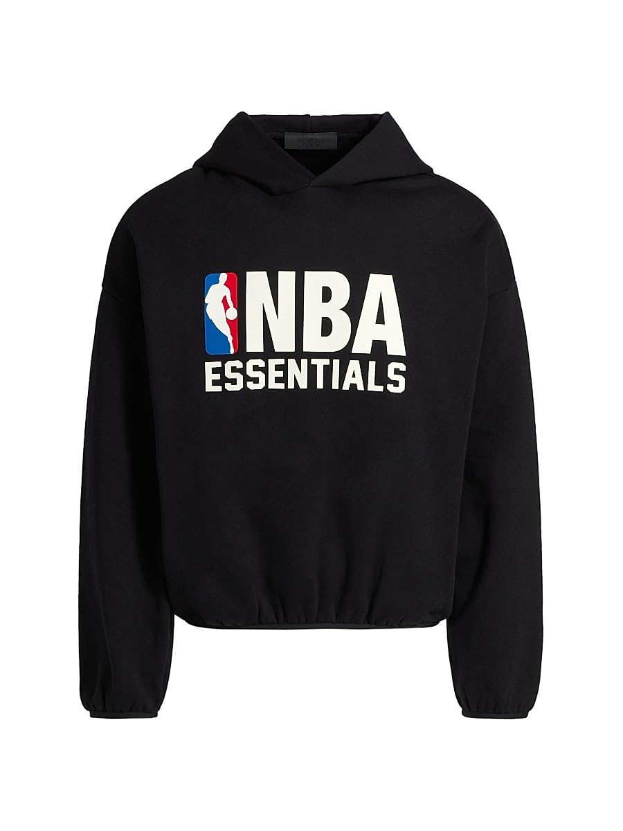 Black hoodie with NBA Essentials logo on a white background
