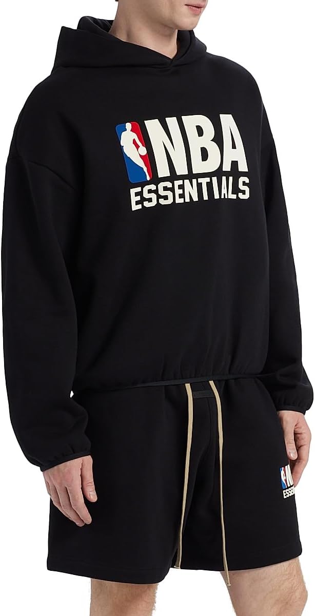 Black NBA Essentials hoodie and shorts set on a white background