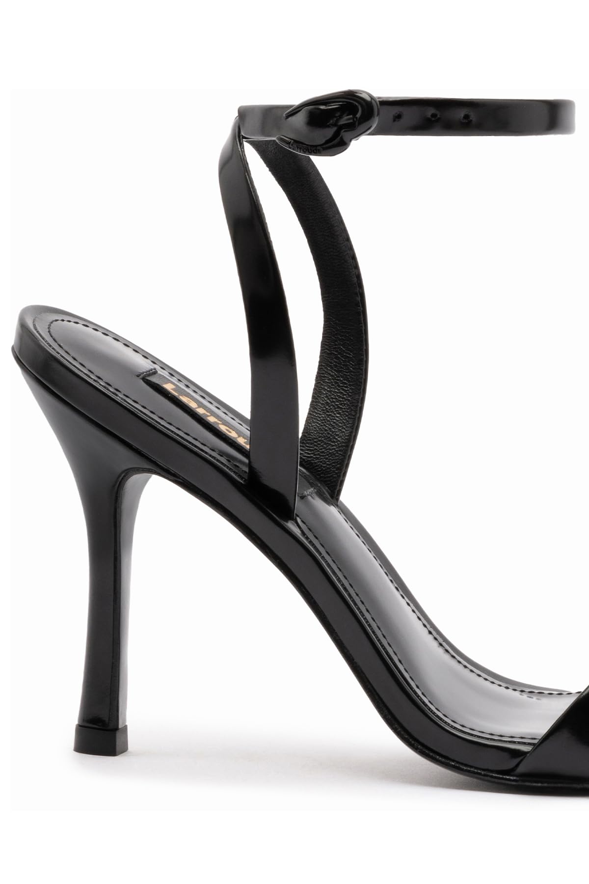 Larroudé, Veronina Sandal In Black Box Leather, Open Round Toe