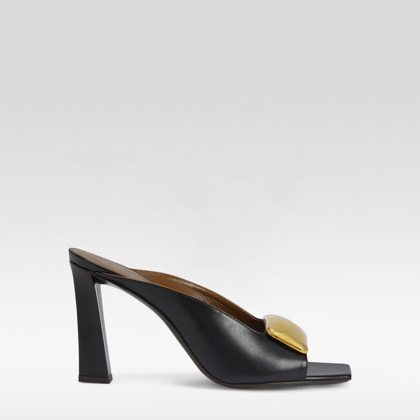 Giuseppe Zanotti, Gz Mya Stone 90, Clean-cut, Open-toe Mule Sandal with Geometric Metal Brooch, Black