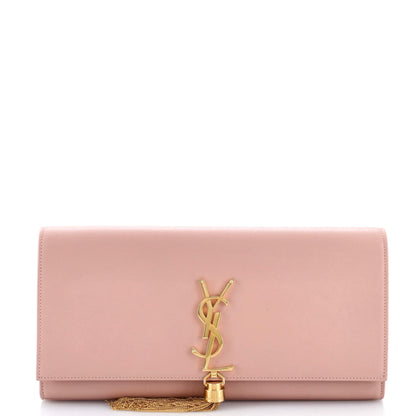 Saint Laurent, Pre-Loved Classic Monogram Tassel Clutch Leather Long, Neutral