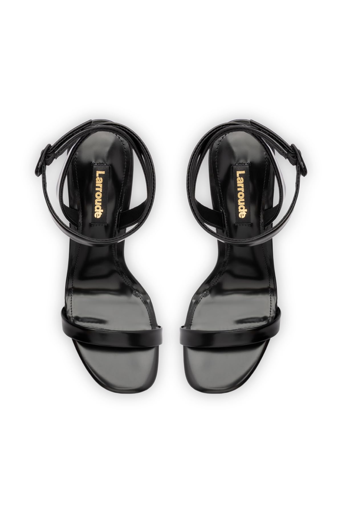 Larroudé, Veronina Sandal In Black Box Leather, Open Round Toe