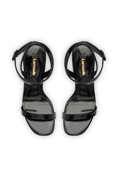 Larroudé, Veronina Sandal In Black Box Leather, Open Round Toe