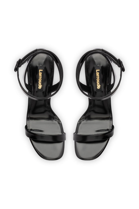 Larroudé, Veronina Sandal In Black Box Leather, Open Round Toe