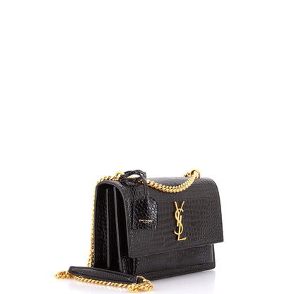 Saint Laurent, Sunset Crossbody Bag Crocodile Embossed Leather, Pre-Loved Condition