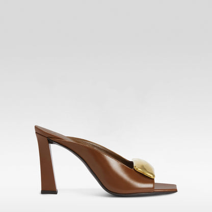 Giuseppe Zanotti, Gz Mya Stone 90, Clean-cut, Open-toe Mule Sandal with Geometric Metal Brooch