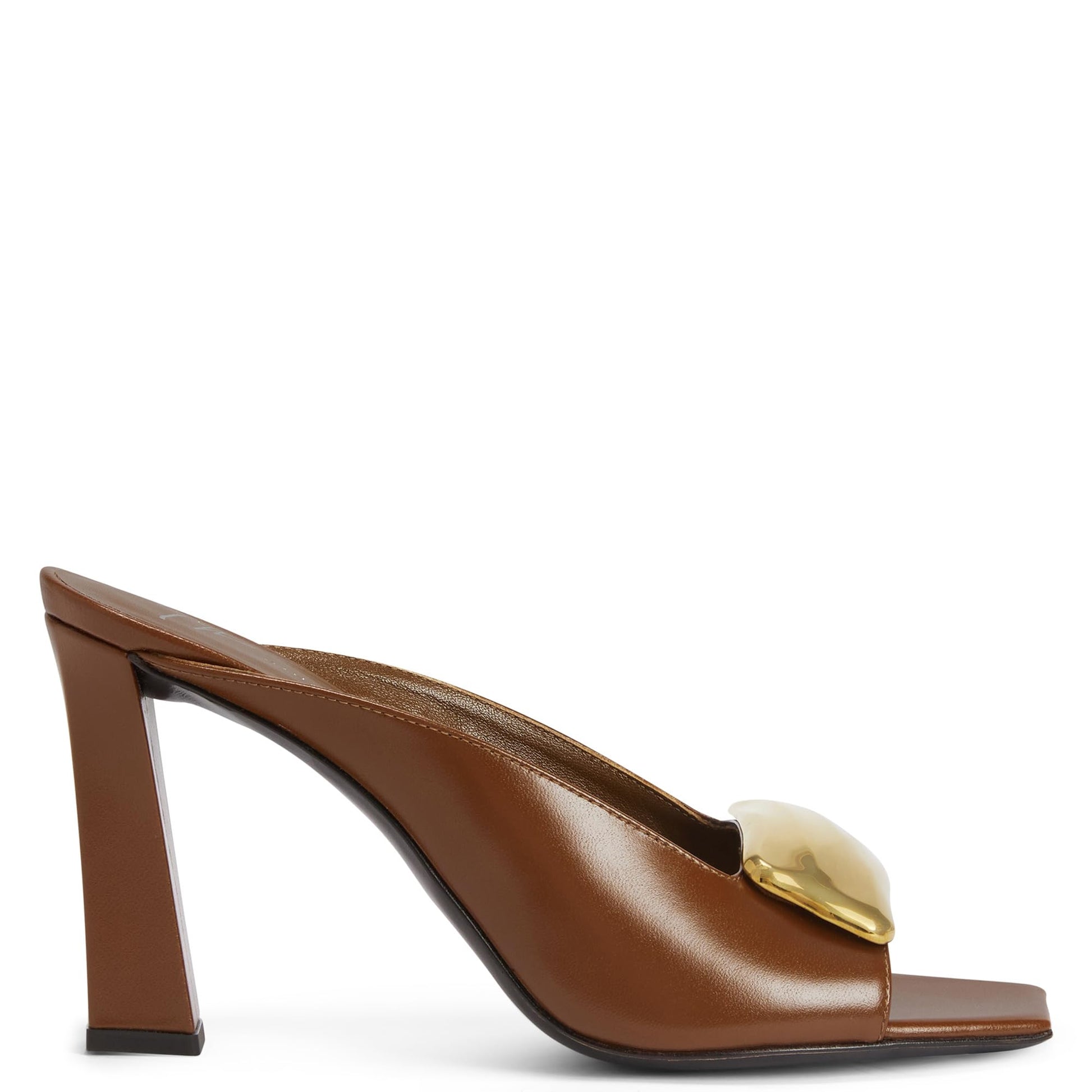 Giuseppe Zanotti, Gz Mya Stone 90, Clean-cut, Open-toe Mule Sandal with Geometric Metal Brooch