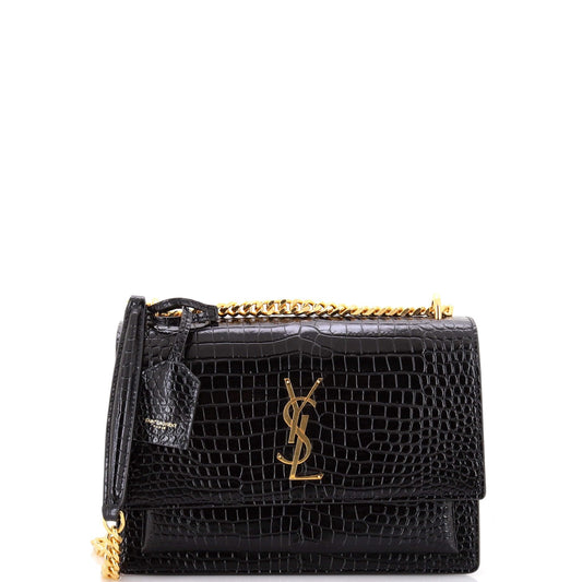 Saint Laurent, Sunset Crossbody Bag Crocodile Embossed Leather, Pre-Loved Condition