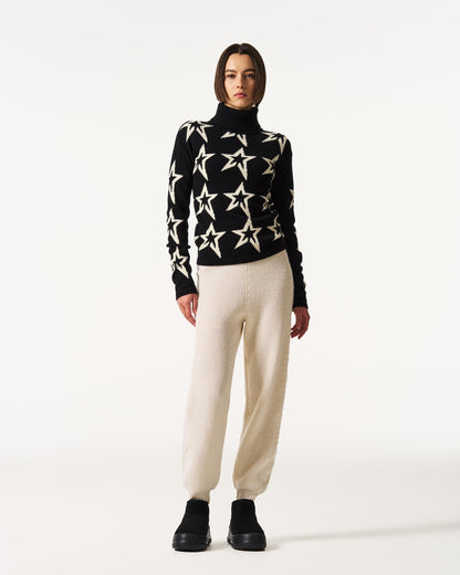 Perfect Moment, Star Dust Merino Wool Sweater, Medium, Black/Snow White Star