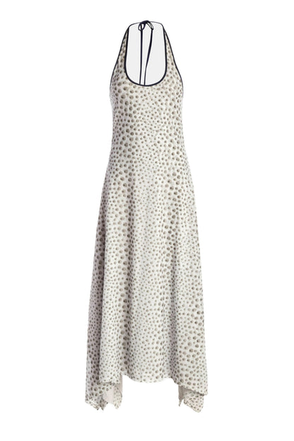 KATE BARTON, Chrome Polka Dot Mesh Handkerchief Dress, M, Grey
