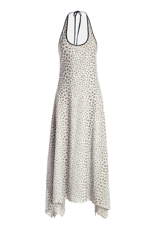 KATE BARTON, Chrome Polka Dot Mesh Handkerchief Dress, M, Grey