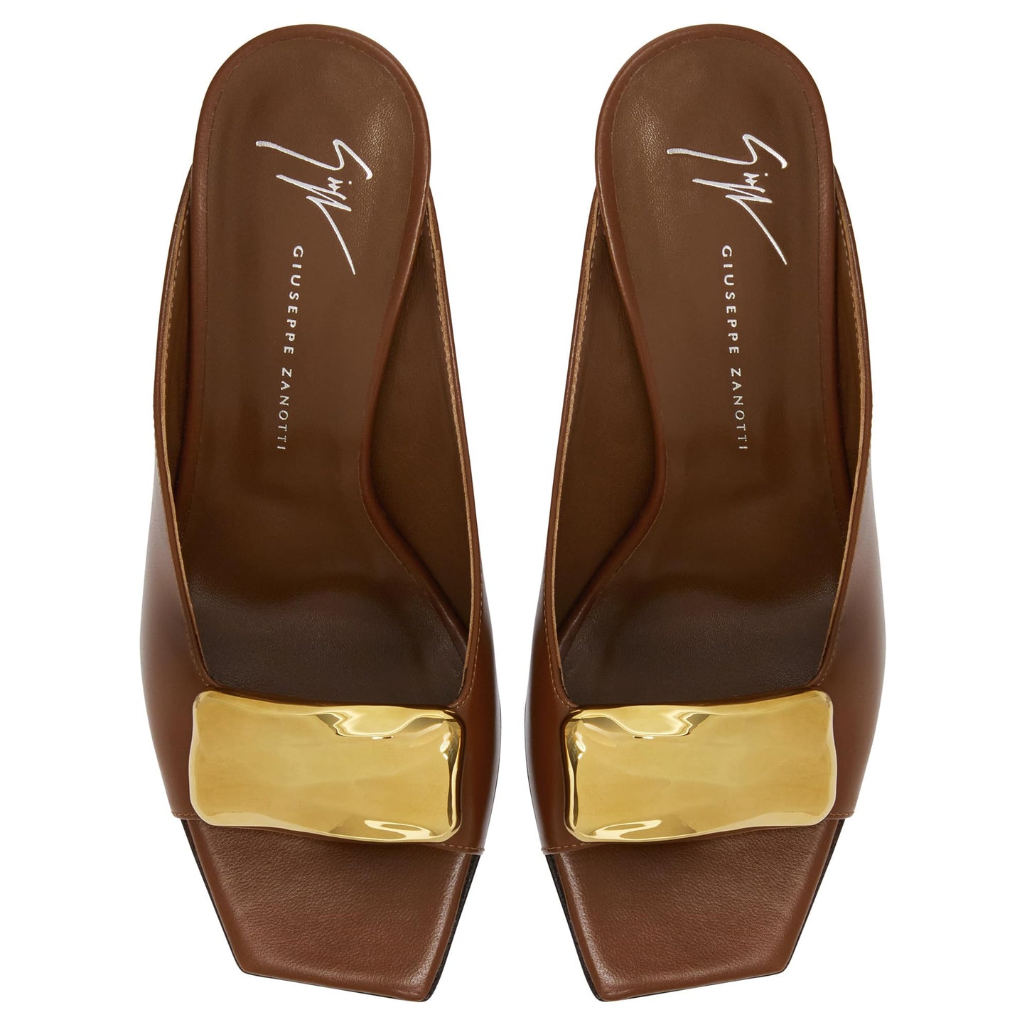 Giuseppe Zanotti, Gz Mya Stone 90, Clean-cut, Open-toe Mule Sandal with Geometric Metal Brooch