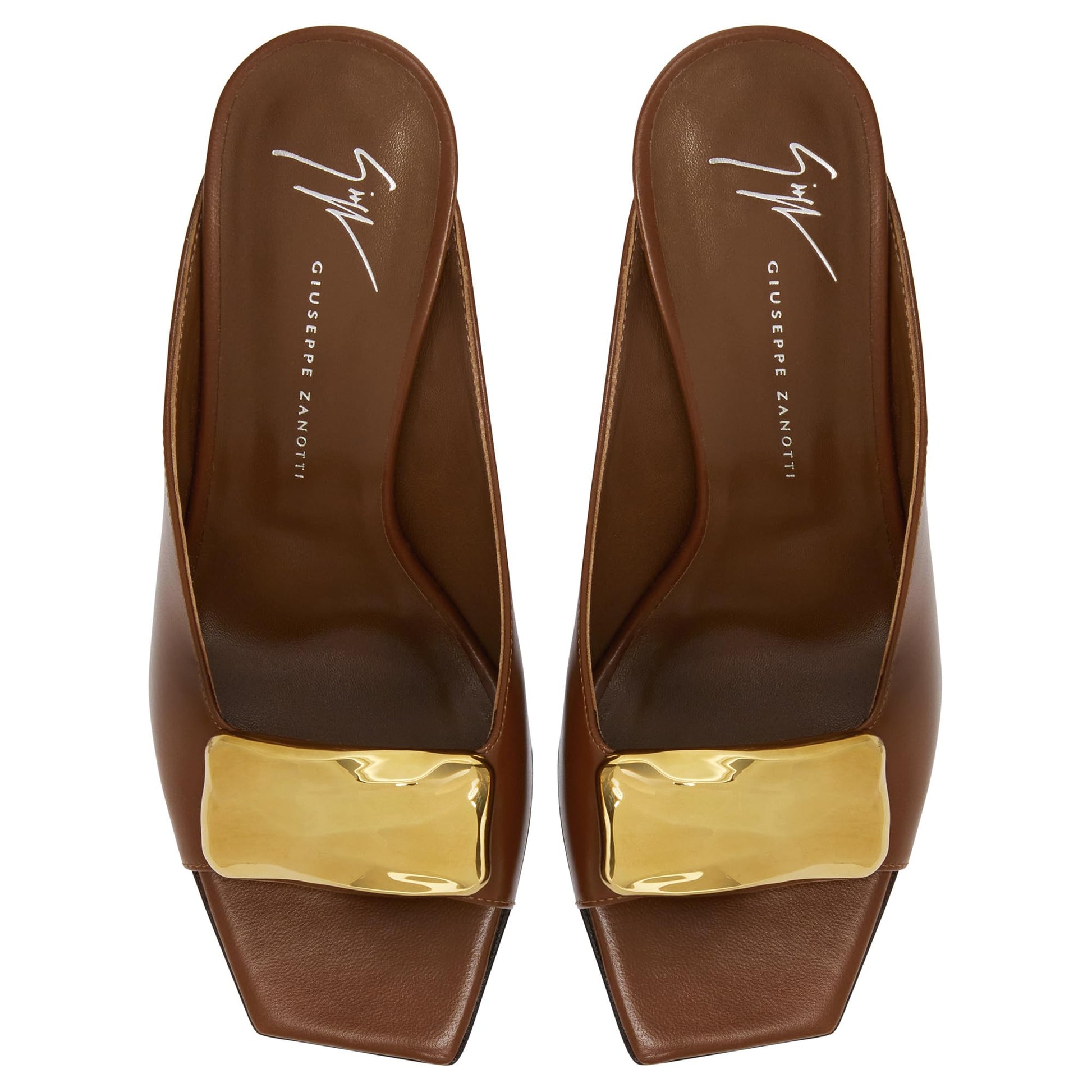 Giuseppe Zanotti, Gz Mya Stone 90, Clean-cut, Open-toe Mule Sandal with Geometric Metal Brooch