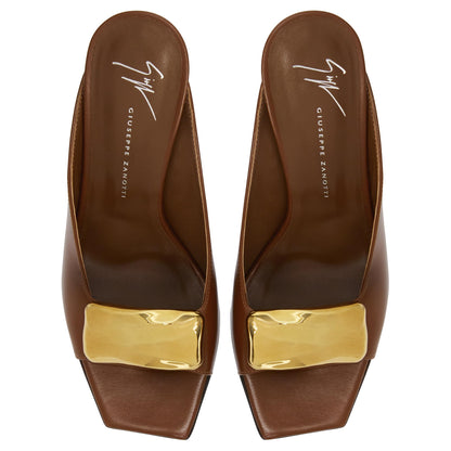 Giuseppe Zanotti, Gz Mya Stone 90, Clean-cut, Open-toe Mule Sandal with Geometric Metal Brooch