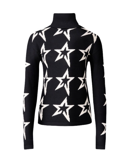 Perfect Moment, Star Dust Merino Wool Sweater, Medium, Black/Snow White Star
