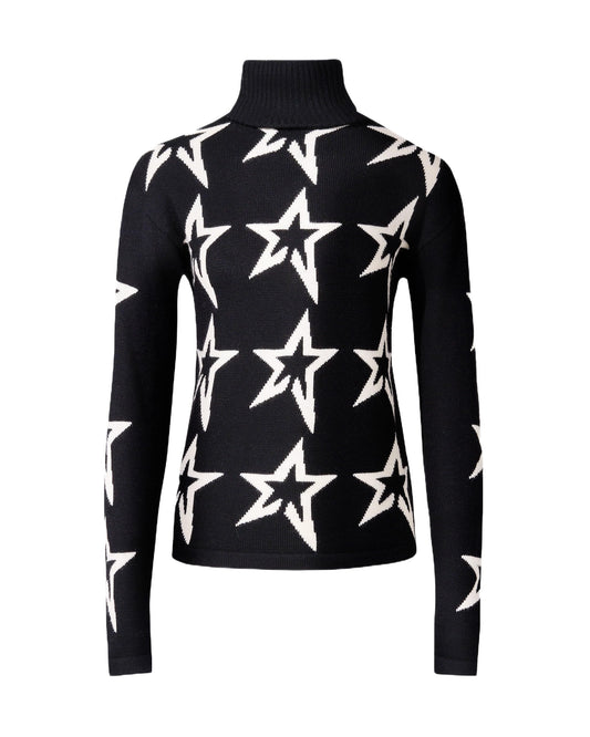 Perfect Moment, Star Dust Merino Wool Sweater, Medium, Black/Snow White Star