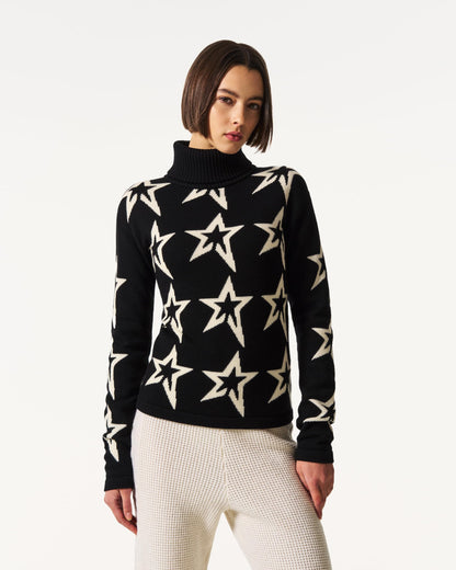 Perfect Moment, Star Dust Merino Wool Sweater, Medium, Black/Snow White Star