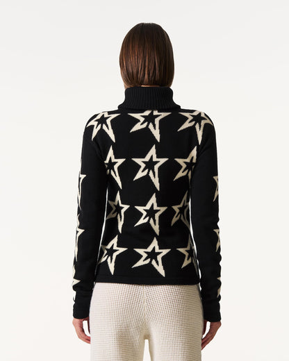 Perfect Moment, Star Dust Merino Wool Sweater, Medium, Black/Snow White Star