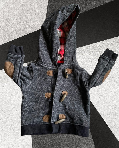 The Carter's Hoodie Baby Sweater features a plaid lined hoodie with long sleeves