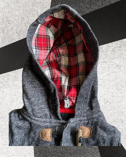 The Carter's Hoodie Baby Sweater features a plaid lined hoodie with long sleeves