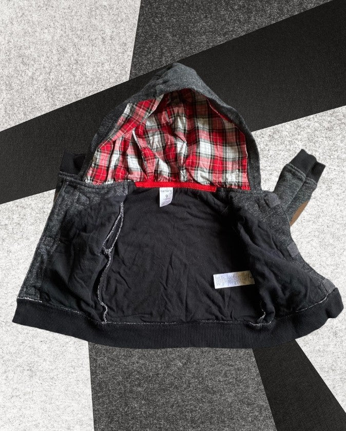 The Carter's Hoodie Baby Sweater features a plaid lined hoodie with long sleeves