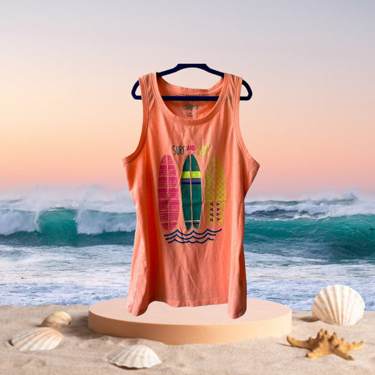 Enjoy the summer in this Circo surf and sun graphic tee tank top for juniors