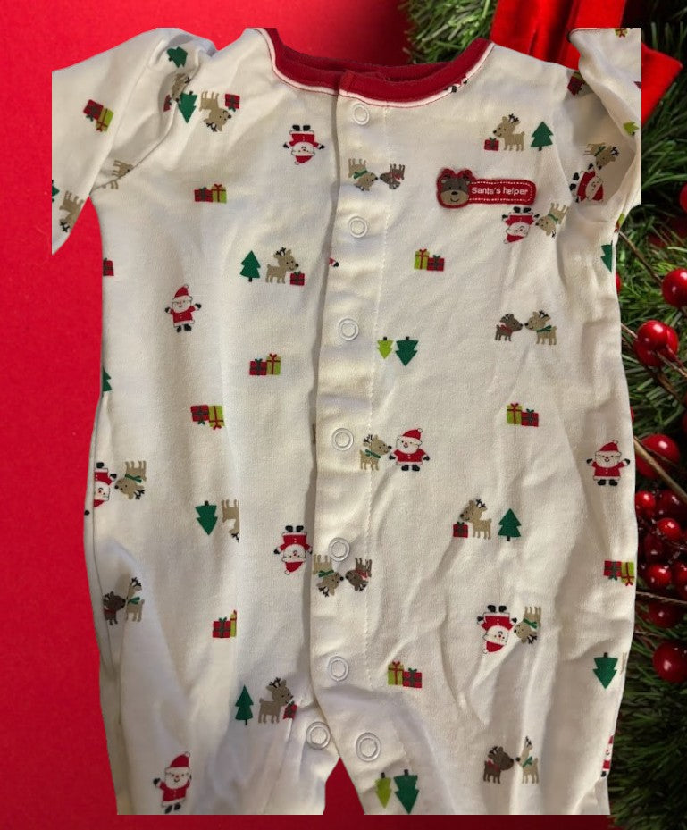 Santa's helper Christmas design adds festive touches to this bodysuit footie