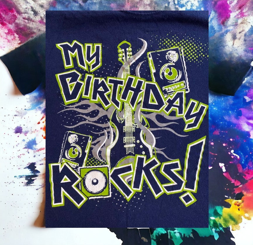 "My Birthday Rocks!" graphics add cool flair to this awesome birthday t-shirt