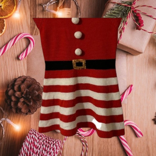 This Holiday Time Christmas dress features a classic stripe design in festive red, white and black