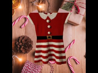 This Holiday Time Christmas dress features a classic stripe design in festive red, white and black